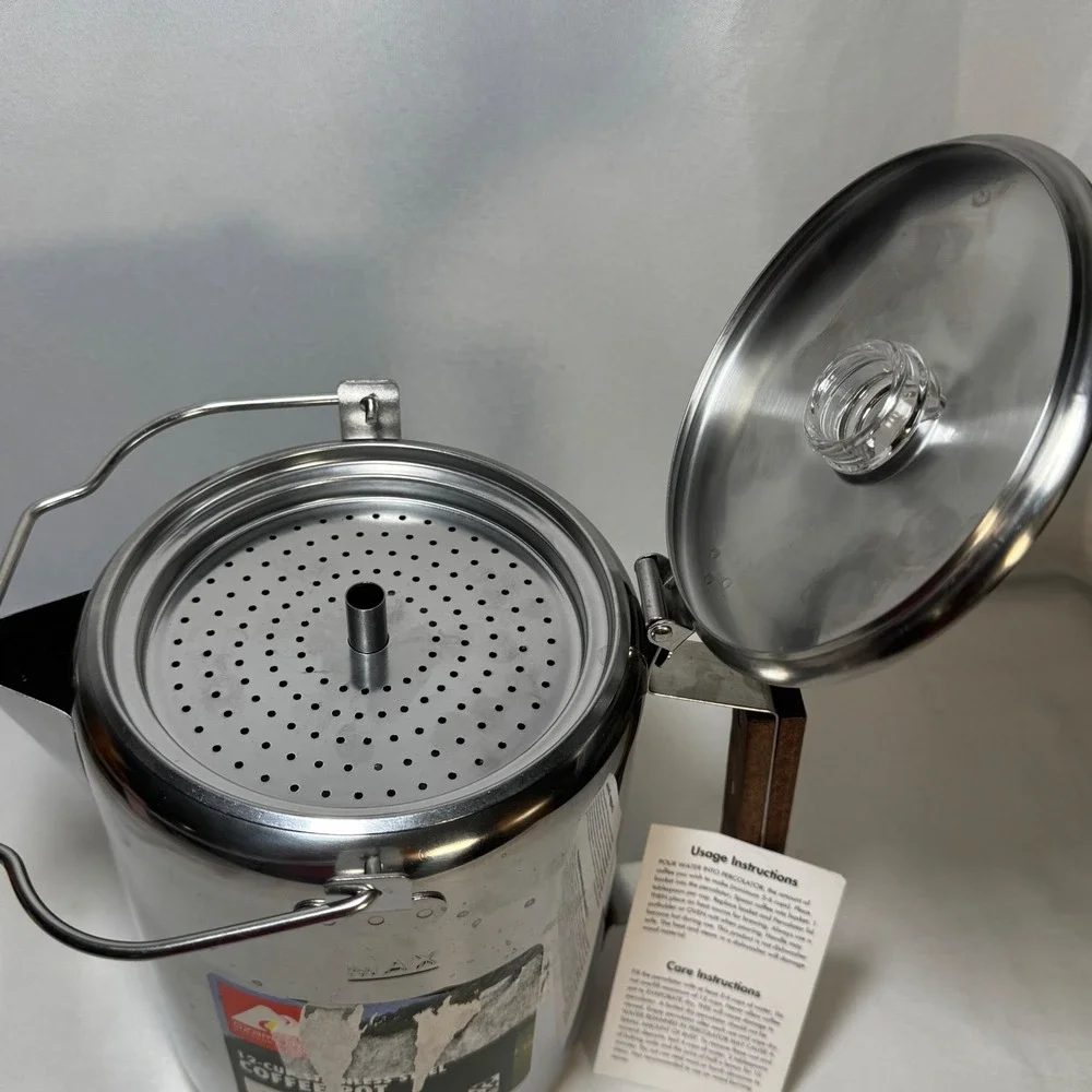 Ozark Trail 12-Cup Stainless Steel Coffee Pot Percolator Wood Handle 803-422-151